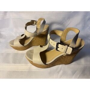 Marc Fisher Cream Leather Espadrille Wedge Sandals Women's 6.5M Adjustable Strap